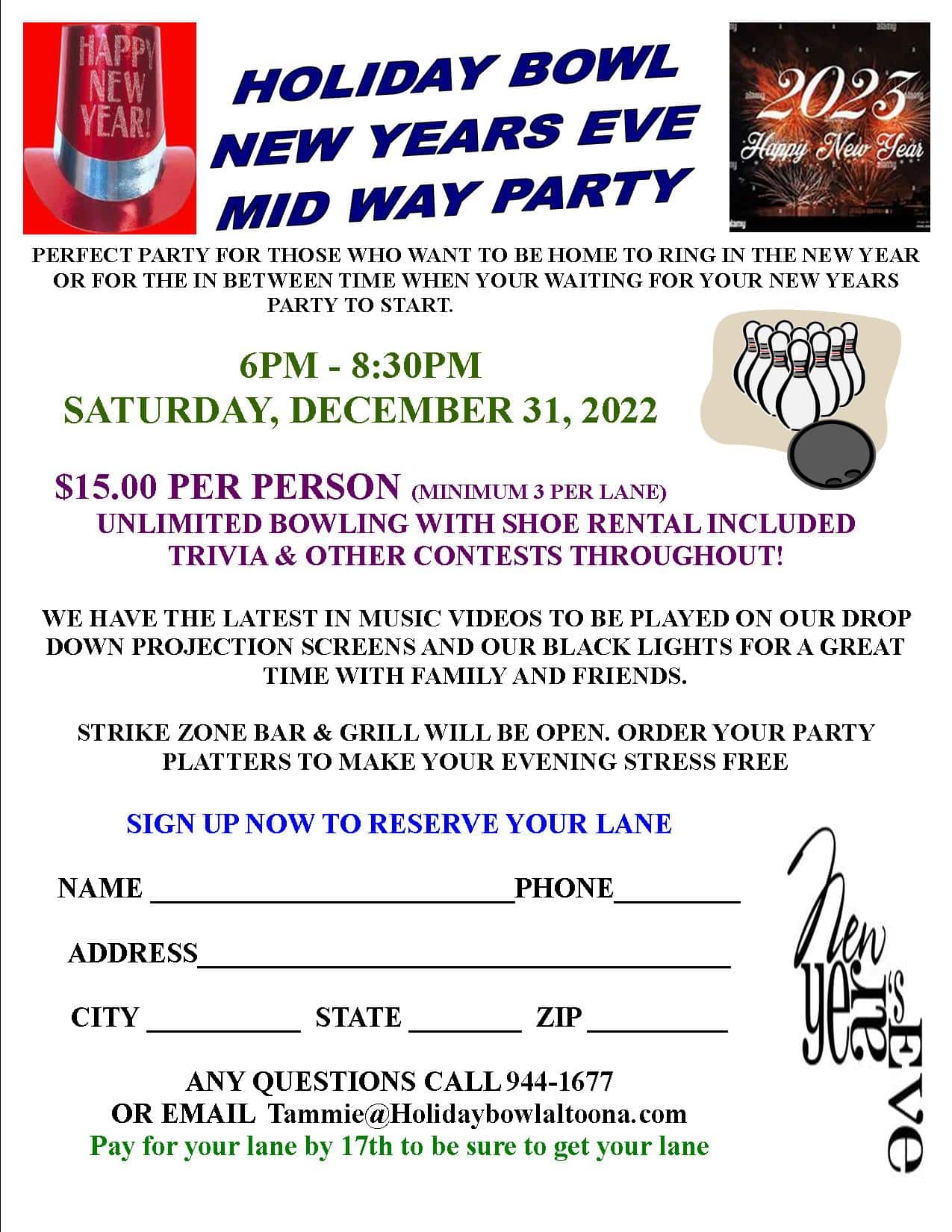 Holiday Bowl New Year’s Eve Midway Party | 6pm to 8:30pm